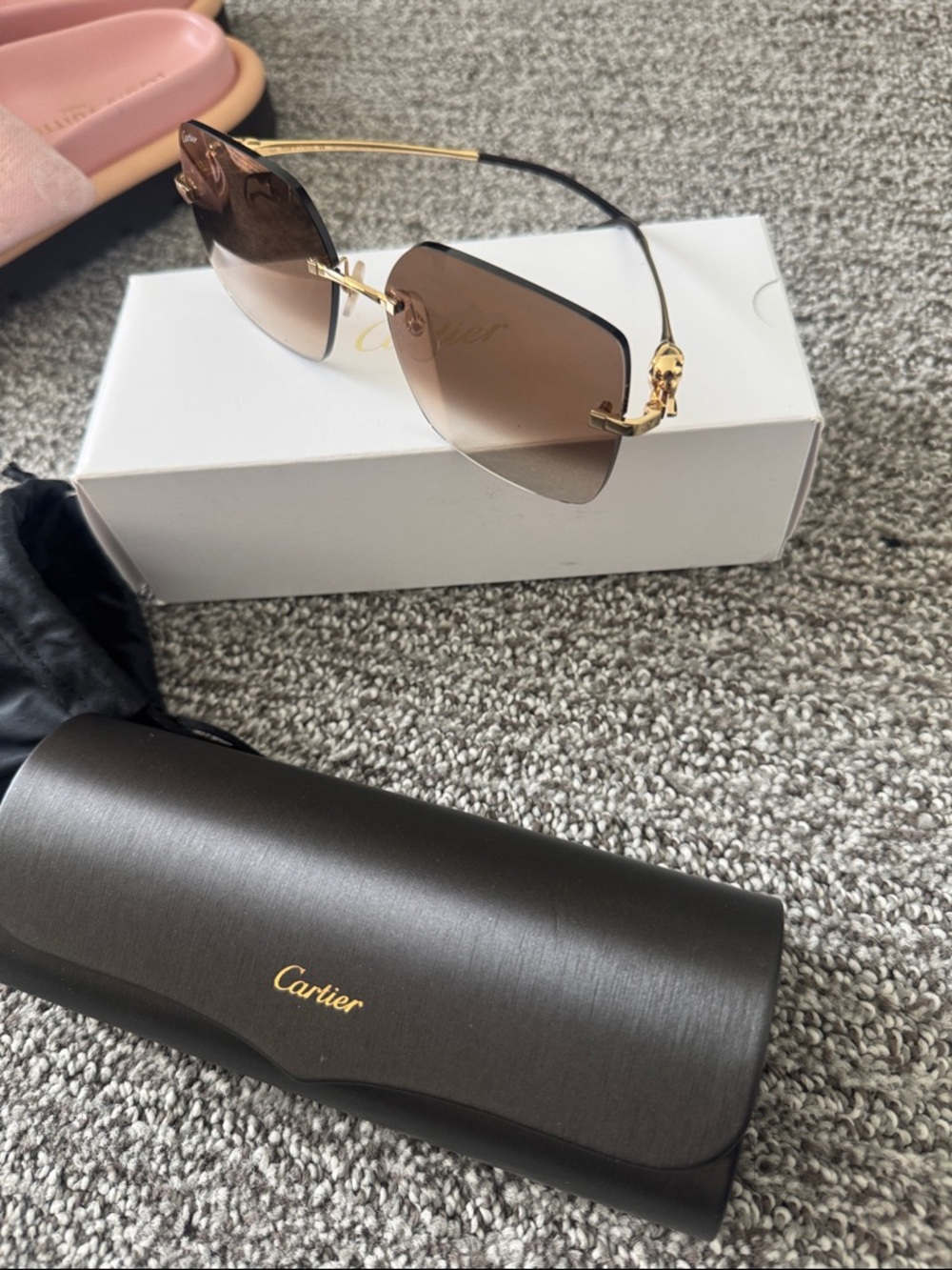 Cartier Women's Rimless Sunglasses - Brown Lenses with Gold Frame